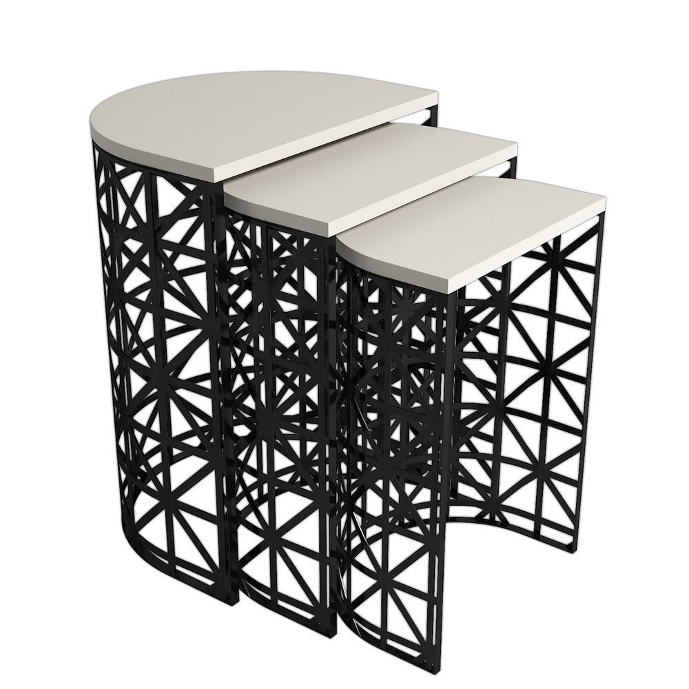 Nesting Table Stil Metal Ferforje - 3 Komada u Boji Krem i Crnoj slika 4
