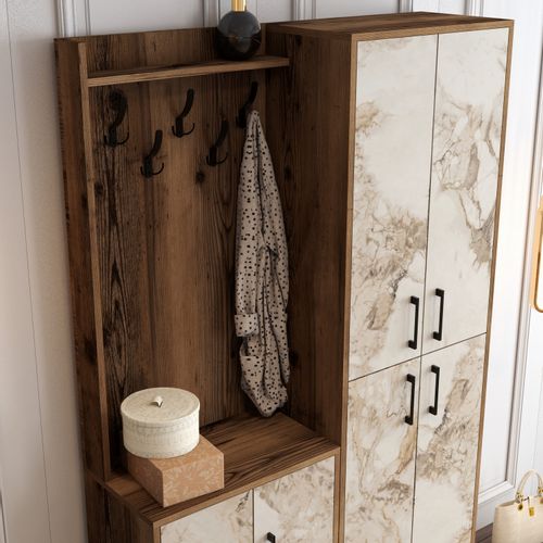 Woody Fashion Ormar za predsoblje, Berlin BA - Walnut, White Marble slika 4