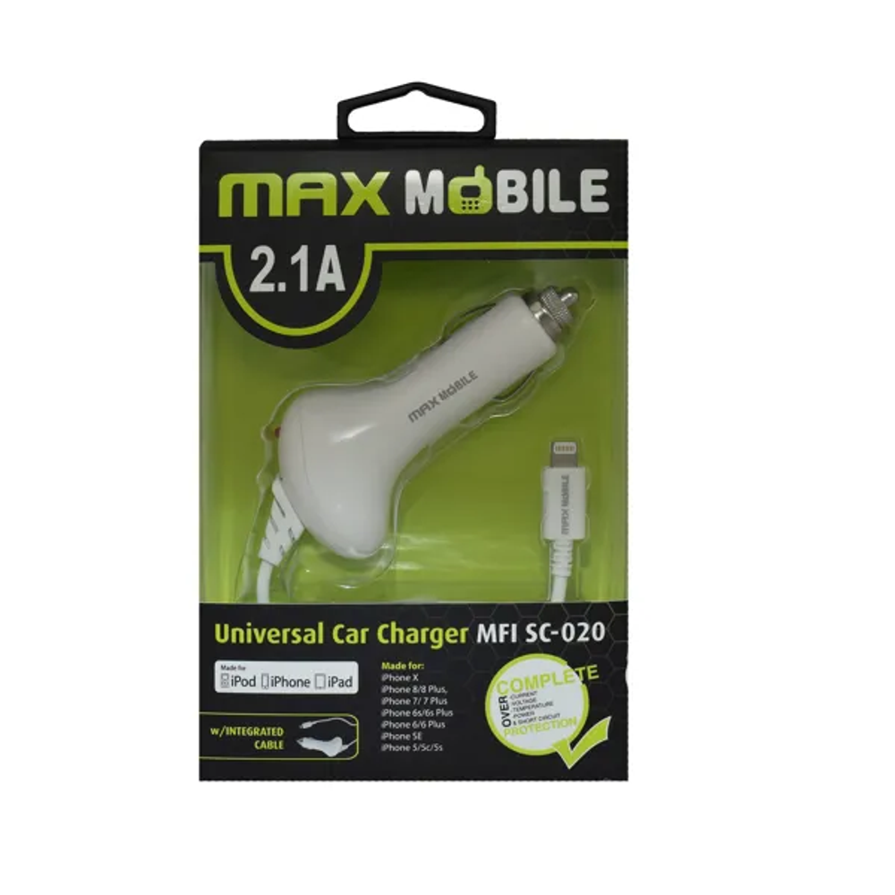 MAXMOBILE AUTO PUNJAČ IPHONE 5/6/7/8/X/11/12  SC-020 2.1A MFI Apple bijeli slika 1