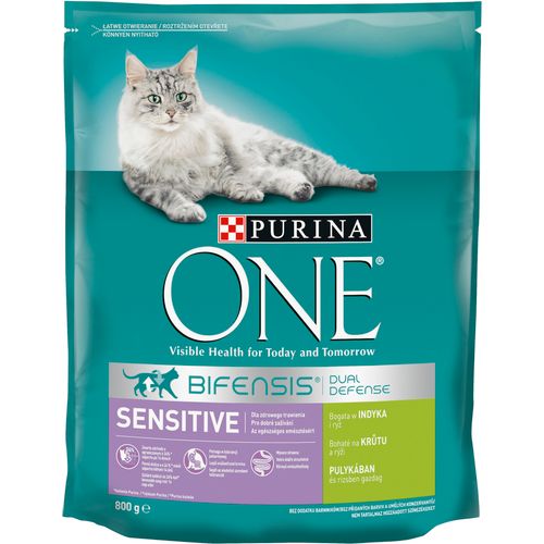 PURINA ONE Sensitive, potpuna suha hrana za mačke bogata puretinom i rižom, 800 g slika 1