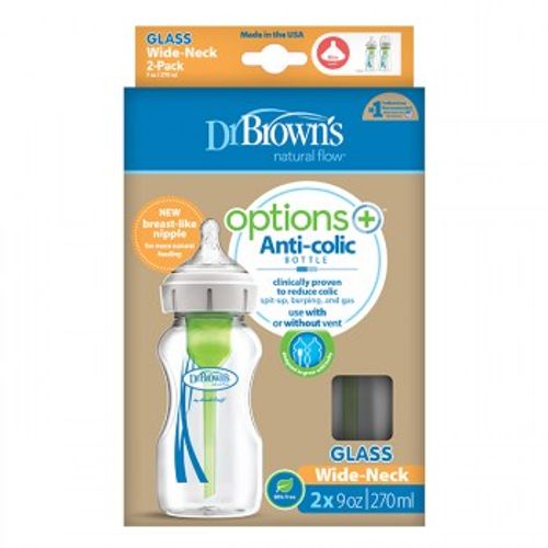 Dr.Brown'S Staklena Wide Neck Options + Bočica 270ml- 2kom slika 2