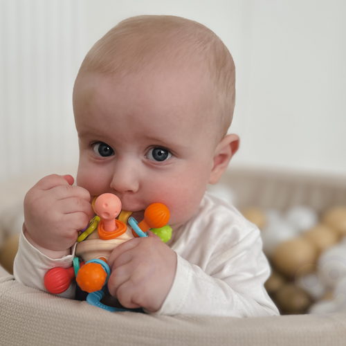 Woopie Baby mekana zvečarka 2u1, grizalo i senzorička igračka za dojenčad 0m+ slika 5