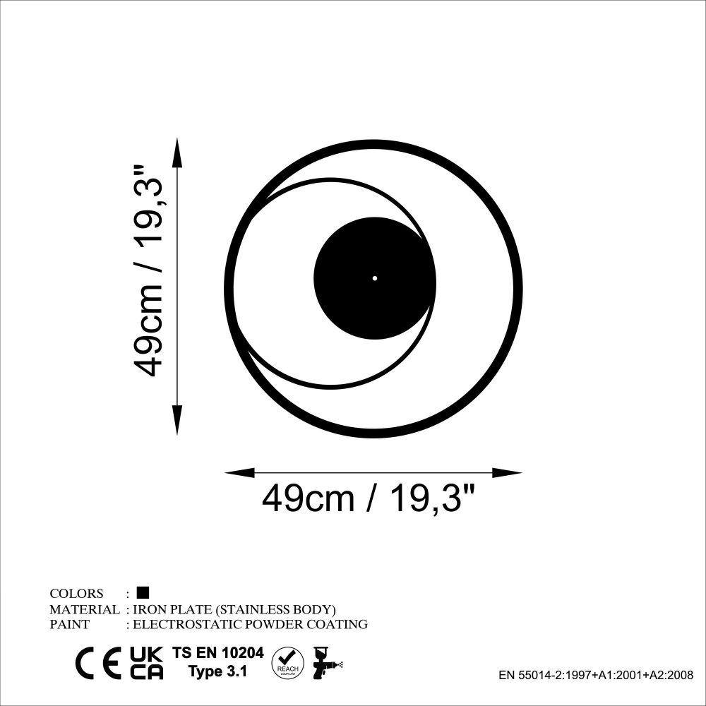 Decorative metal wall clock Circle 15, colour: black slika 7