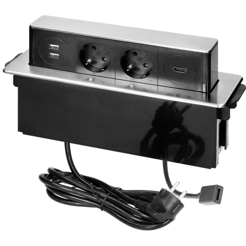 Orno Produžni kabel sa 2 x Schuko,2 x USB utičnice,HDMI,ugradbena - OR-GM-9016(GS)/B-G slika 1