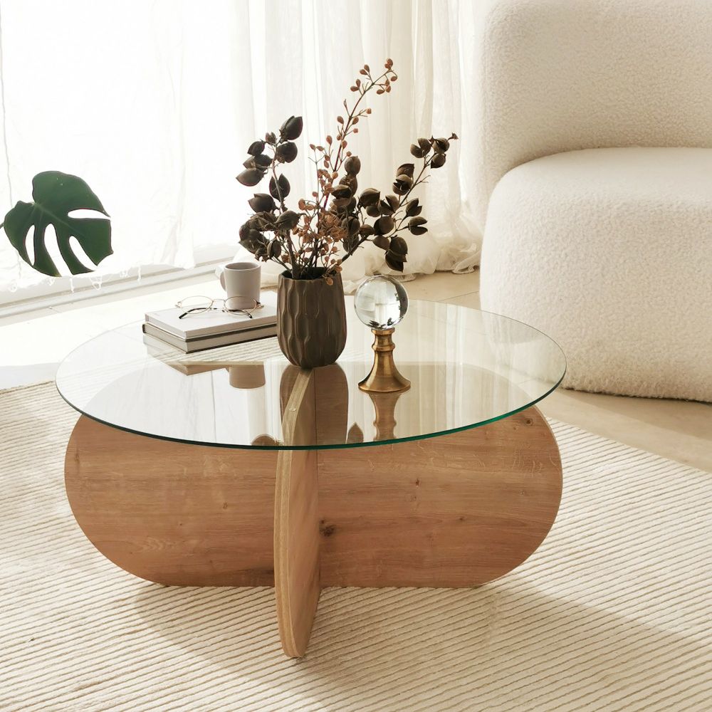 Stol za kafu 'Bubble - Sapphire Oak' sa staklenim vrhom slika 1