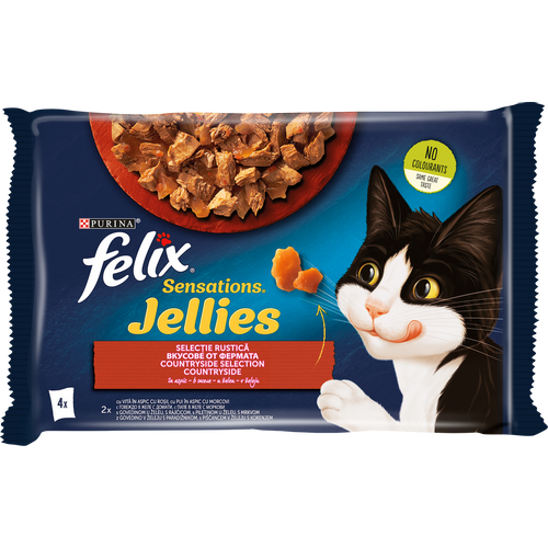 FELIX Sensations Jellies, za odrasle mačke, mokra hrana s govedinom i paradajzom u želeu, sa piletinom i mrkvom u želeu 4x85g slika 1