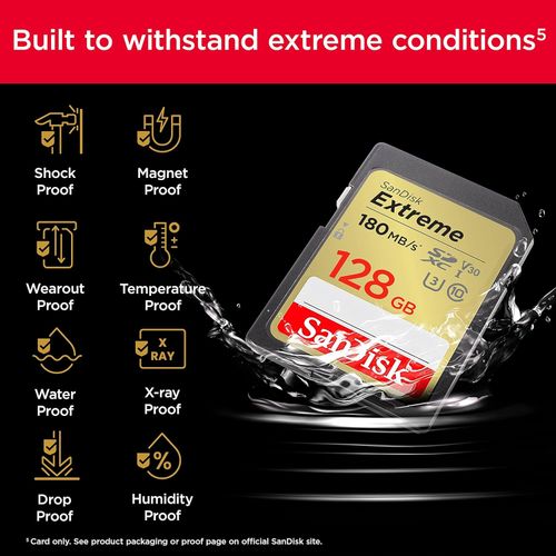 SanDisk Extreme PLUS SDHC memorijska kartica od 128GB, 180MB/s i 90MB/s čitanje/pisanje, UHS-I, Class 10, U3, V30 slika 6