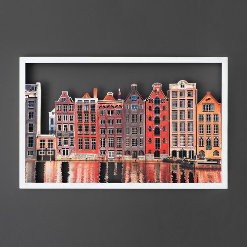 Wallity Amsterdam Houses - Dekorativni Metalni Zidni Ukras, Beli - APT329MCA slika 2