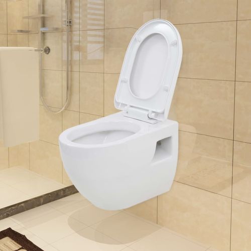 Zidna toaletna školjka s ugradbenim vodokotlićem keramička bijela slika 23