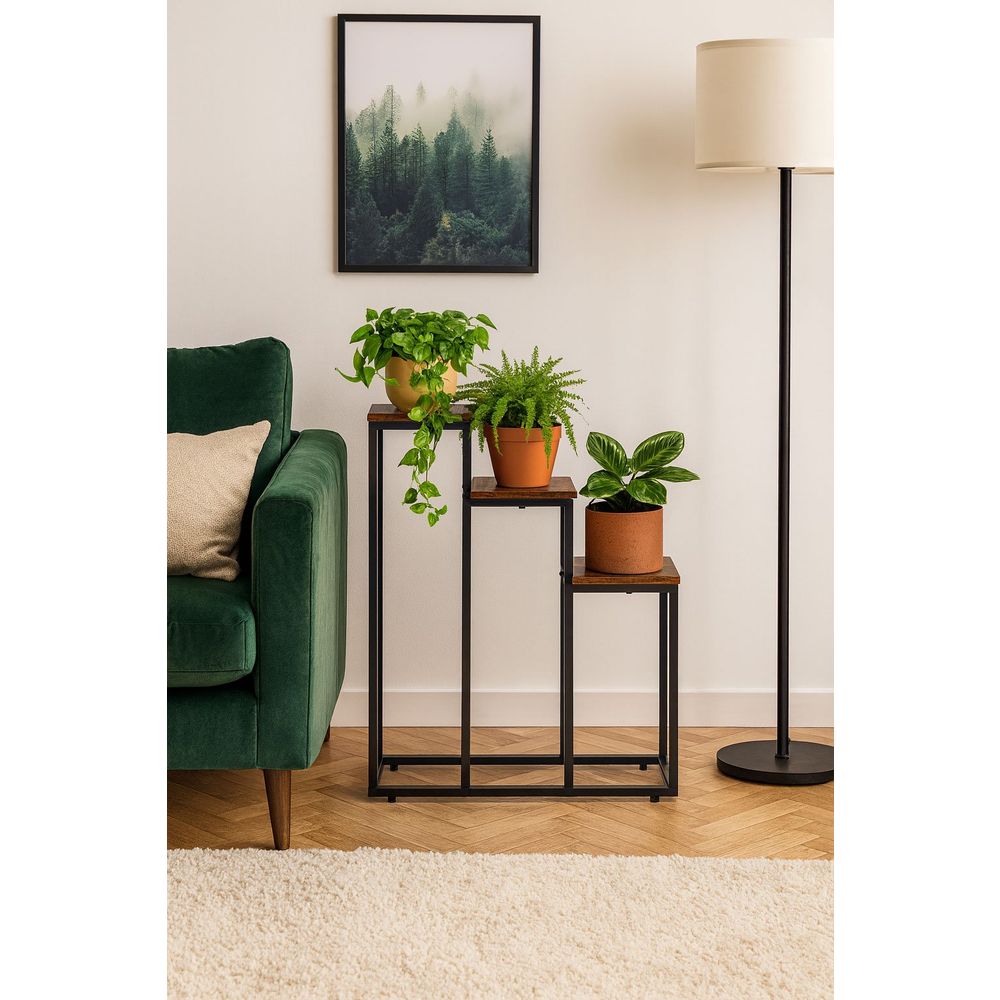 ModernHome loft stalak za cvijeće za dekoraciju, s 3 police crni slika 2