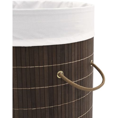 Košara za rublje od bambusa okrugla tamnosmeđa slika 12