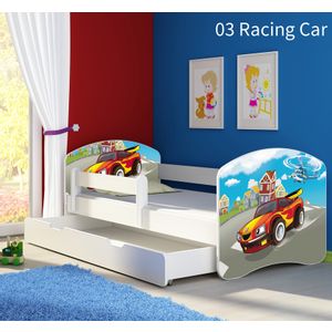 Dječji krevet ACMA s motivom, bočna bijela + ladica 180x80 cm 03-racing-car