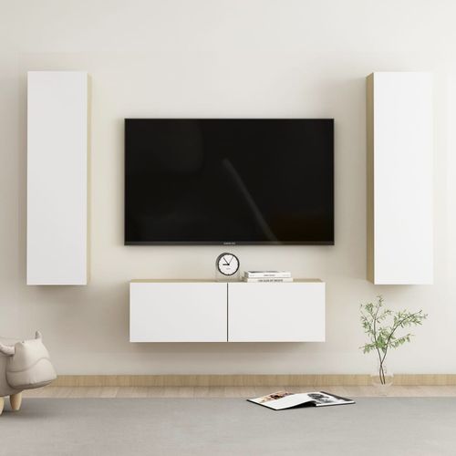 3-dijelni set TV ormarića bijeli i boja hrasta od iverice slika 1