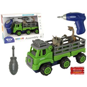 Dječji DIY kamion transporter dinosaura s odvijačima, zeleni