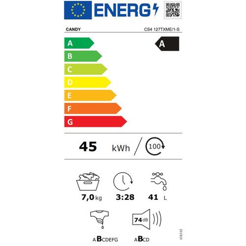 Candy CS4127TXME/1-S Veš mašina, 7 kg, 1200 rpm, Inverter motor, Dubina 45 cm slika 6