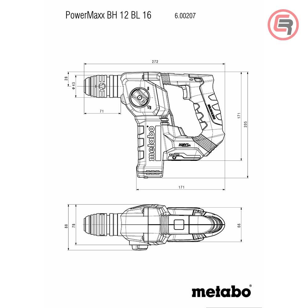 Metabo Čekić Bušeči Aku PowerMaxx BH 12 BL 16 / 12 V (bez baterija i punjača) + metaBOX 145 – 600207840 slika 5