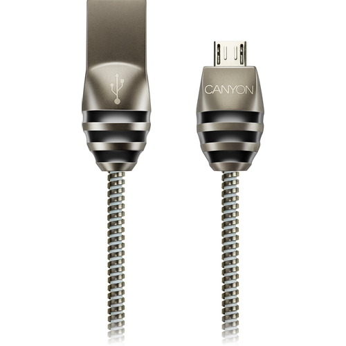 CANYON UM-5 Micro USB 2.0 standard cable, Power &amp; Data output, 5V 2A, OD 3.5mm, metallic Jacket, 1m, gun color, 0.04kg slika 1