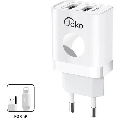 Kucni punjac KONFULON JK72, 2xUSB, 2.4A,12W, sa iPhone lightning kablom beli slika 1