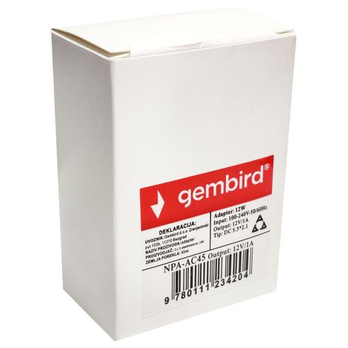 NPA-AC45** Gembird punjac 12v/1A  12W, 1m kabl, Coper napajanje, DC 5.5x2.1mm CE(alt.npa-ac91 223) slika 4