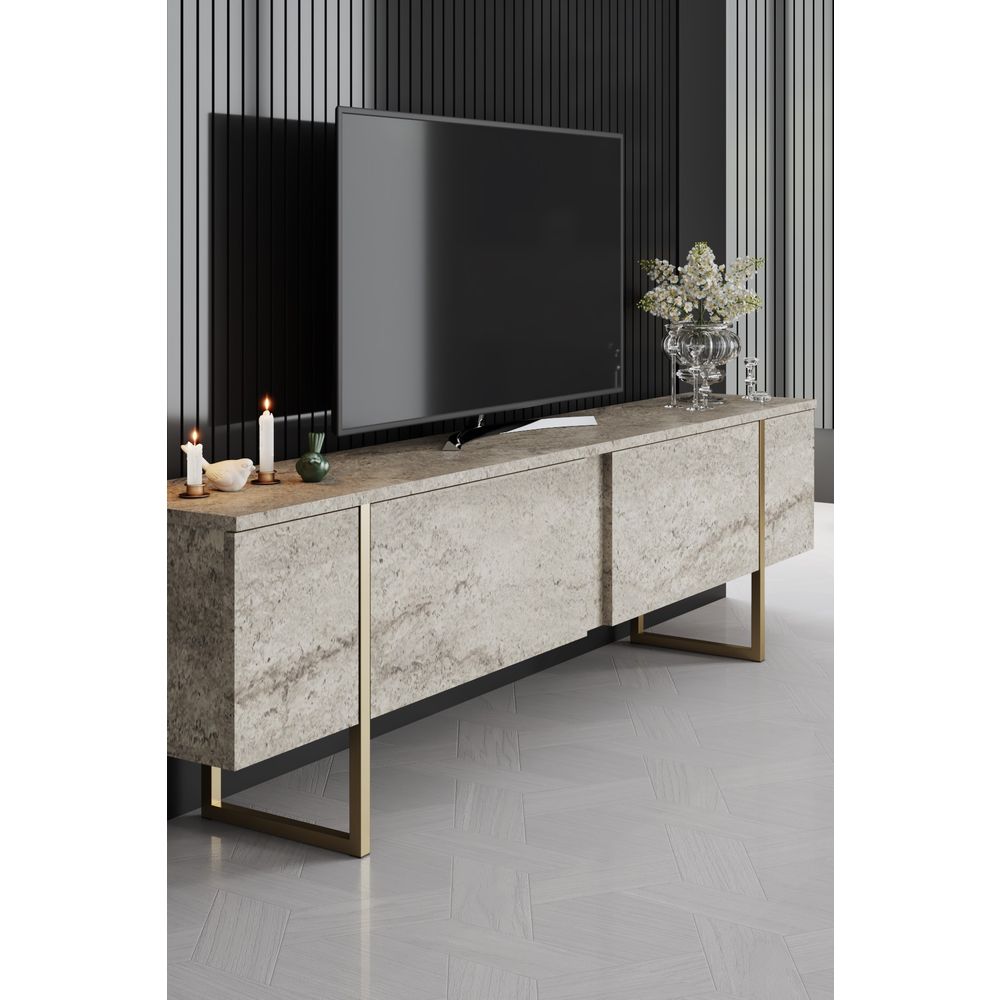 Elegantna TV Komoda Luxe - Travertine, Zlatni Travertin slika 4