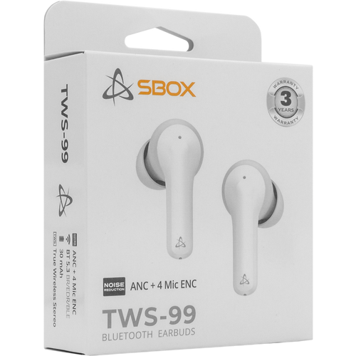 Sbox bluetooth EARBUDS Slušalice + mikrofon EB-TWS99 Bijele / ANC+ 4 Mic ENC slika 5