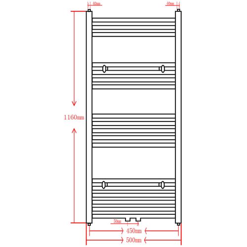 Kupaonski radijator centralnog grijanja za ručnike crni 500 x 1160 mm slika 9