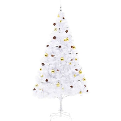 Umjetno božićno drvce s kuglicama i LED svjetlima bijelo 210 cm slika 7