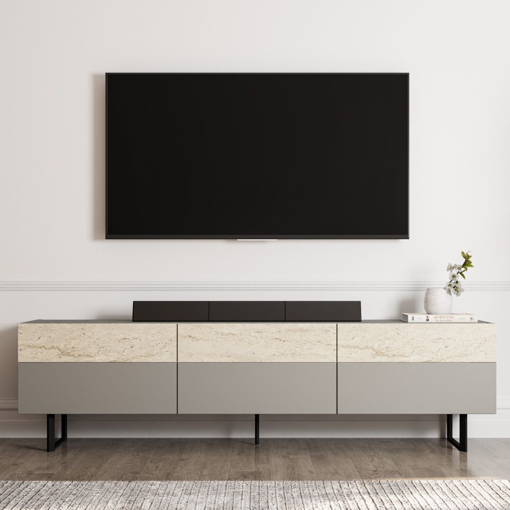 TV Stalak Sign - Sivi, Travertin Sivi slika 2