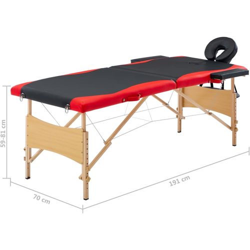 Sklopivi masažni stol s 2 zone drveni crno-crveni slika 9