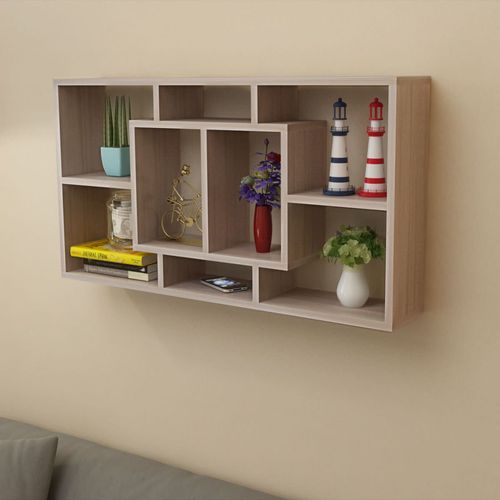 242549 Floating Wall Display Shelf 8 Compartments Oak Colour slika 7