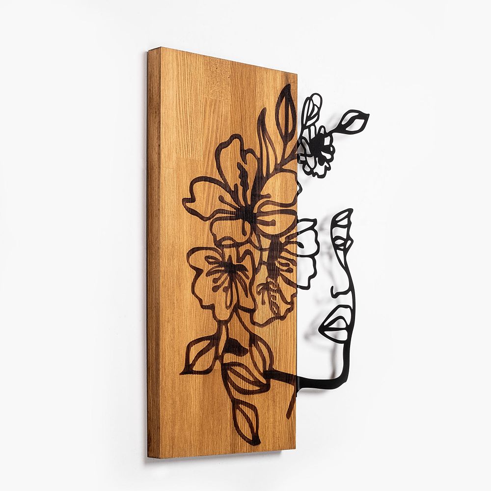 Dekorativni Drveni Zidni Ukras - Woman Floral Face - 372 Walnut u Crnoj Boji slika 5