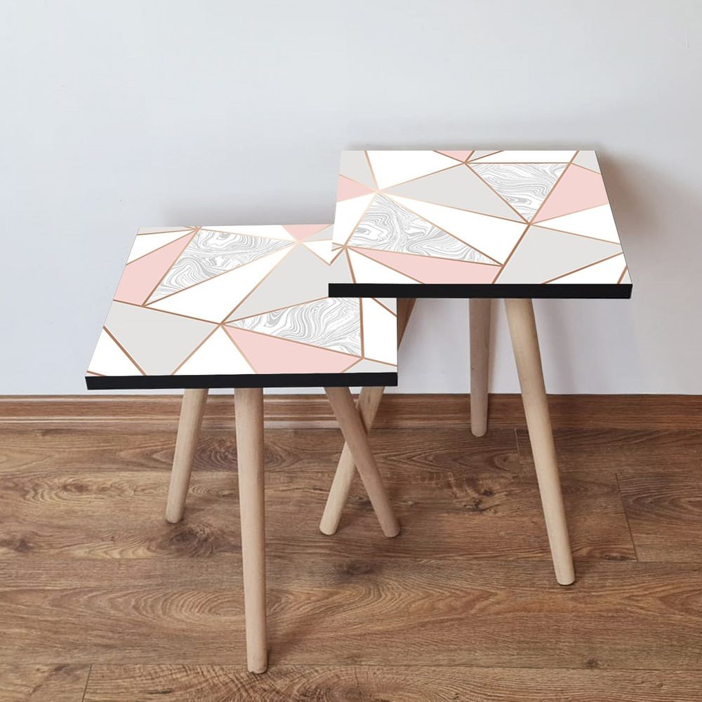 Nesting stolovi 2Shp318 - (2 komada) - boje: ružičasta, bež, siva slika 1