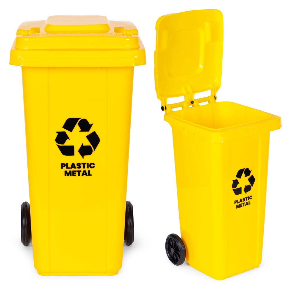 Kanta za otpad 120 L – žuta, plastika, s kotačima slika 1
