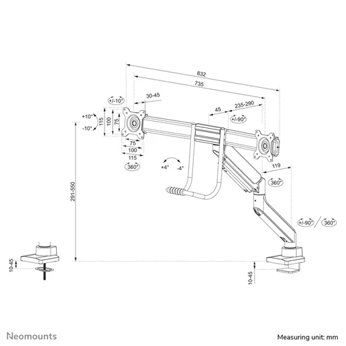 NEOMOUNTS DS75-450WH2 stalak za dva monitora 17-32" - bijeli slika 4