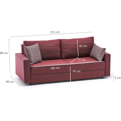 Atelier Del Sofa Trosjed na razvlačenje, Bordo crvena, Ece - Claret Red slika 9