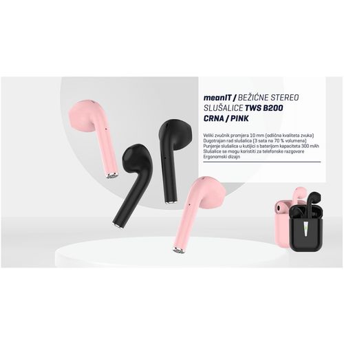 MeanIT Slušalica bežična sa mikrofonom, Bluetooth - TWS B200 Pink slika 4