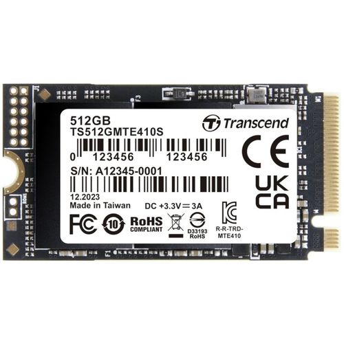 Transcend TS512GMTE410S M.2 NVMe 512GB, 2242, PCIe Gen4x4, 3D TLC, DRAM-less, Read up to 5000 MB/s, Write up to 3500 MB/s, Single-sided slika 1