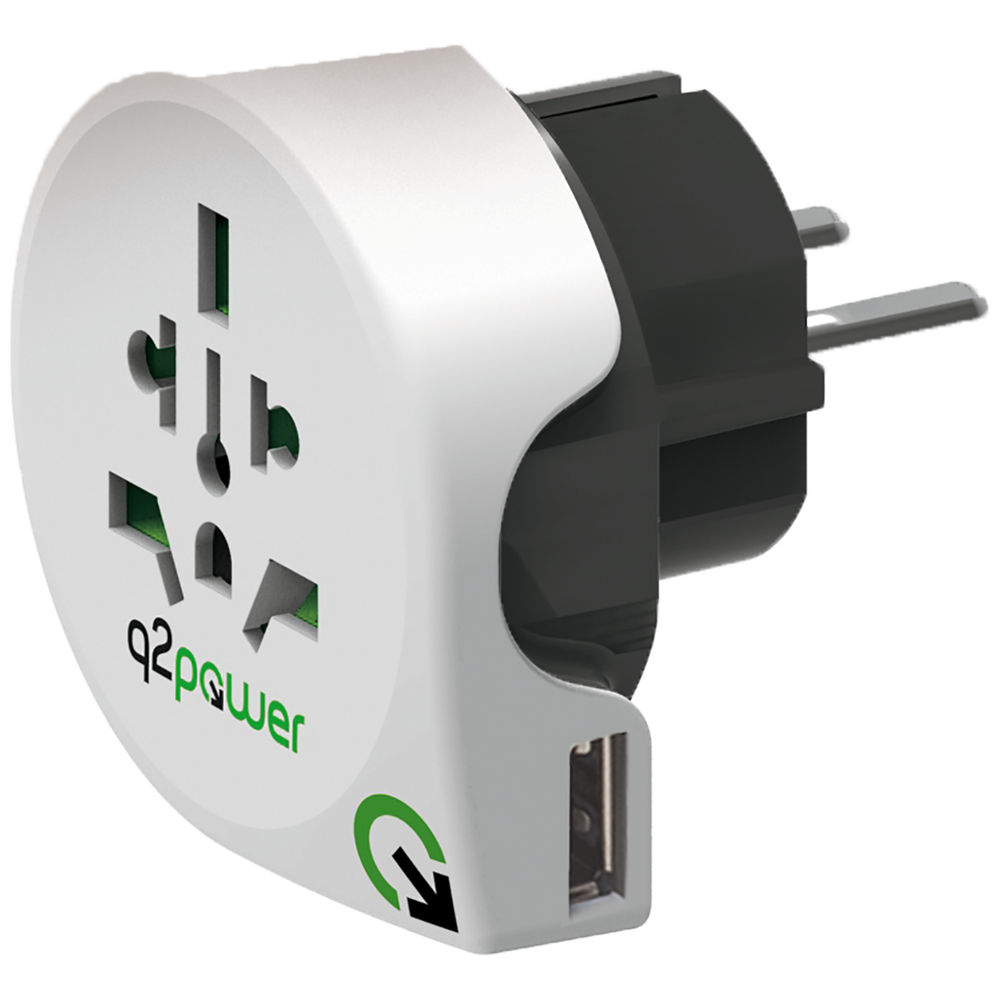 q2power Adapter, putni, univerzalni sa USB-om - WORLD TO EUROPE USB slika 1