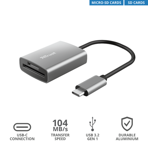 Trust aluminijski USB-C čitač kartica Dalyx (24136) slika 1