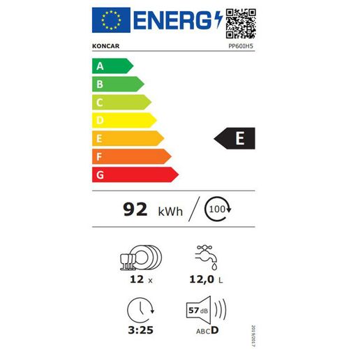 Končar PP60IH5 Mašina za pranje sudova, 12 kompleta, Širina 60 cm slika 2