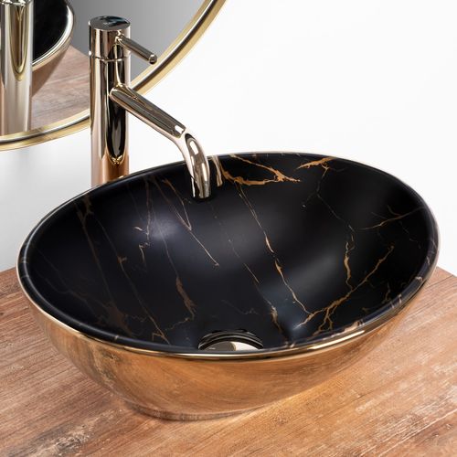 REA nadgradni umivaonik sofia in marble mat black gold slika 3