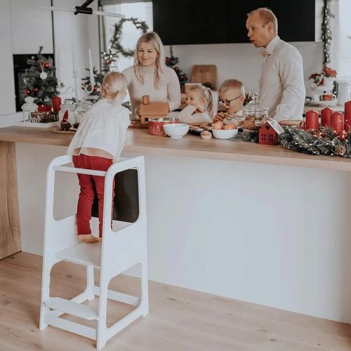 Kinder Home Montessori Toranj Edukativna Stolica Sa Tablom I Podesivom Visinom, Bela slika 10