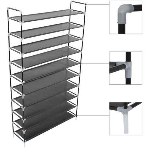 Stalak za cipele s 10 polica od metala i netkane tkanine crni slika 9