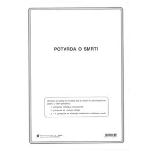 IV-28/NCR/11 POTVRDA O SMRTI; Komplet (omotni arak + set od tri kompleta po 4 NCR lista), 21 x 29,7 cm