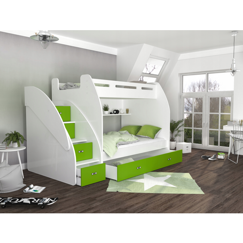 Drveni dječji krevet na kat Zuzia s ladicama 200*120 cm - zeleni slika 1