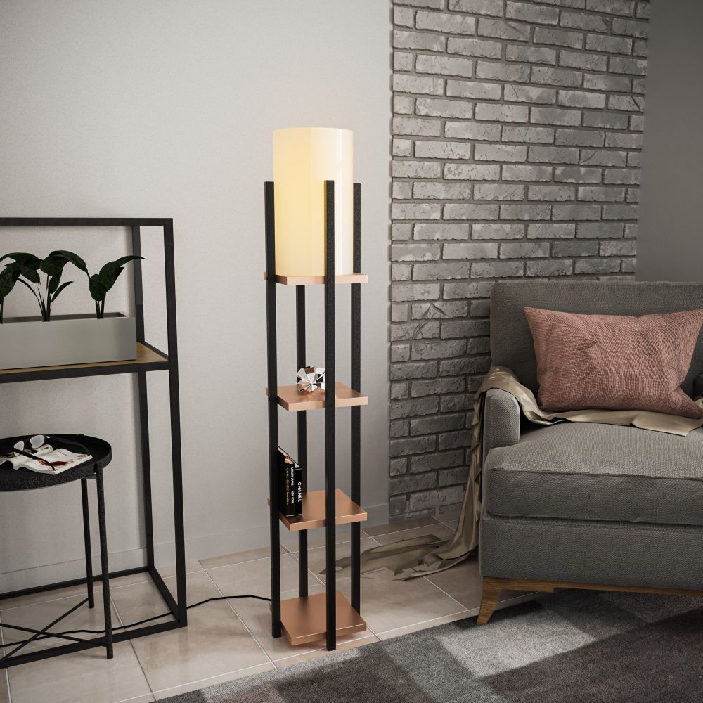 Stojeća Lampa sa Policama - 8113 Crno-Bakarna slika 2