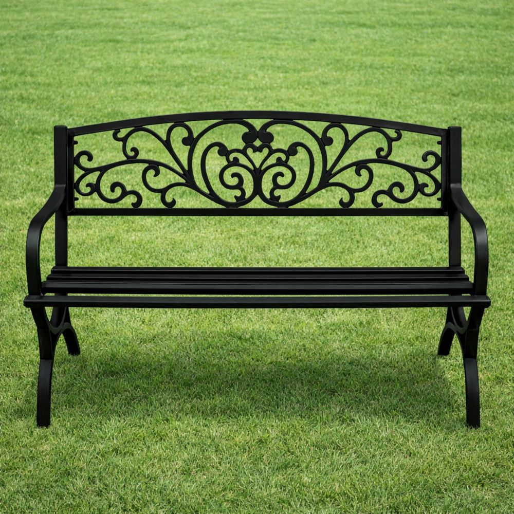 Vrtna klupa za terasu, metalna, s 2 sjedala, ukrašena, crna, 127 cm slika 7