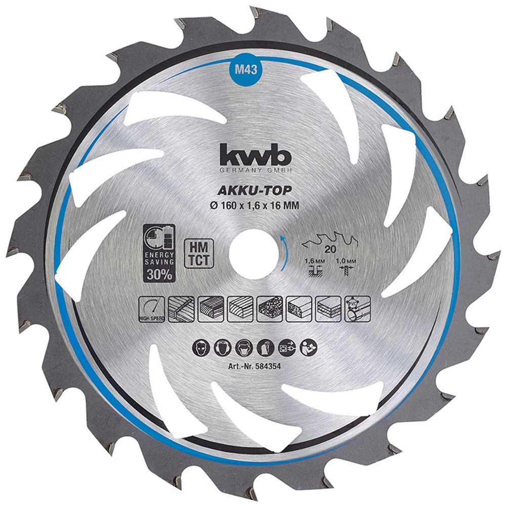 KWB rezni list akku top 160 x 16 mm, 20 z, high speed, hard metal slika 1