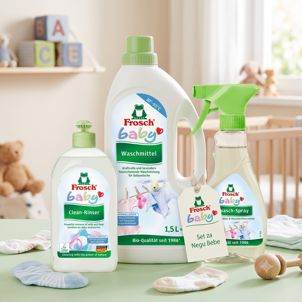 Frosch Baby Care Set 3/1  Deterdžent za dječiji veš, Skidač mrlja i Deterdžent za dječiji pribor slika 3