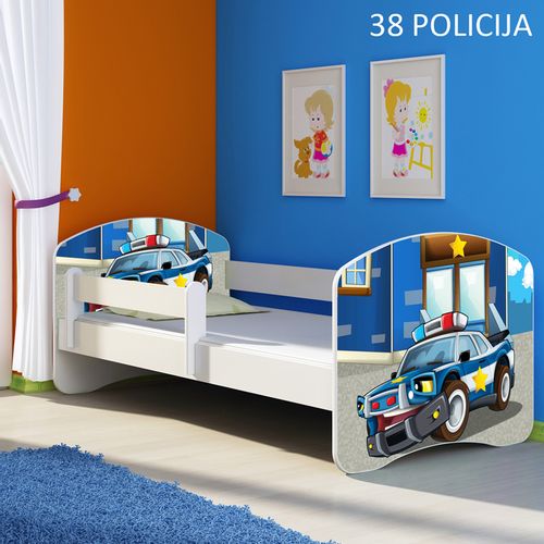 Dječji krevet ACMA s motivom, bočna bijela 160x80 cm 38-policija slika 1